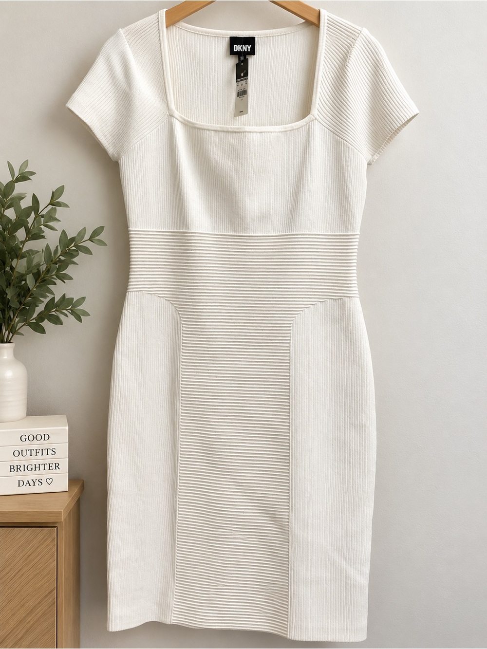 Express White Ribbed Panel Midi Dress